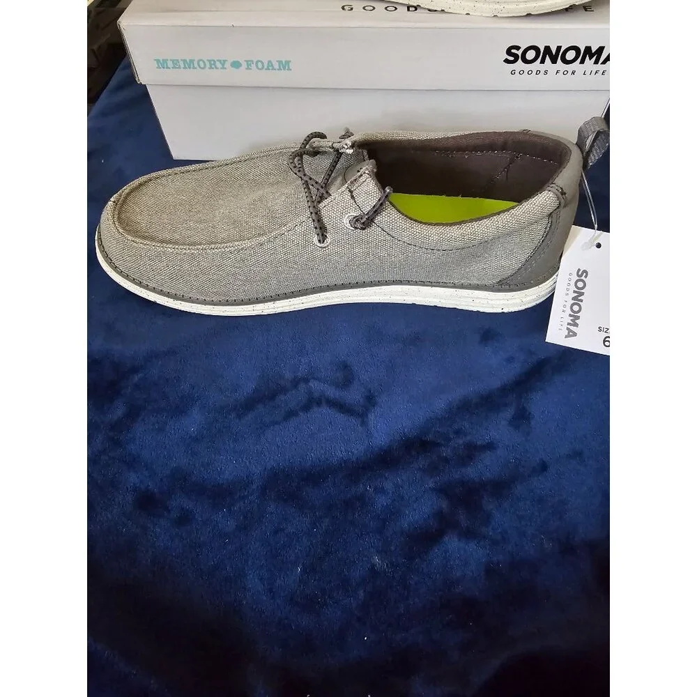 Sonoma Mens Gray Canvas Slip-On Shoes Size 6 With Memory Foam For Comfort‎